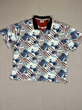 American Patriotic Polo Shirt Mens XL Flags Mount Rushmore USA Short Sleeve